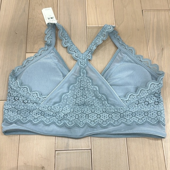 Aerie Women's L blue Lace Floral racer back  Bra Wireless Bralette NWT - Picture 4 of 5